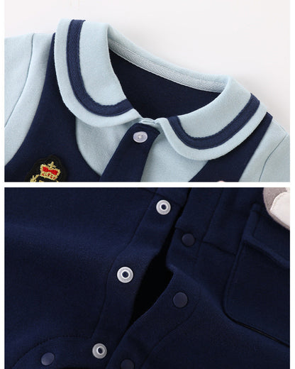 Rabbit Decor Contrast Color Long Sleeve Baby Jumpsuits