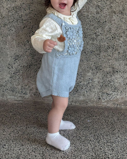 Knitted Crochet Floral Sleeveless Baby Girl Romper Hat