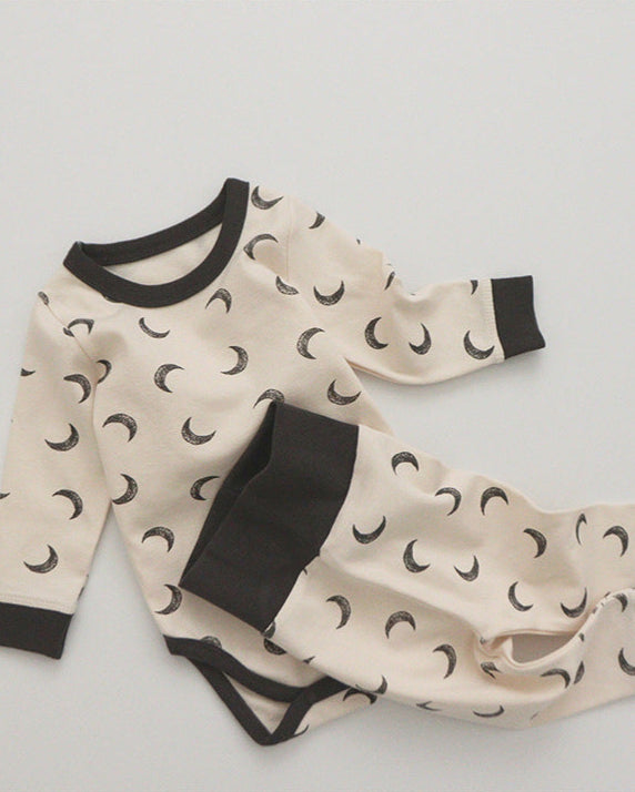 Star Moon Cotton Long Sleeve Baby Romper Pants Hat
