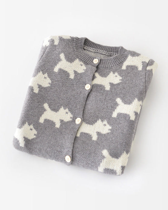 Puppy Pattern Knitted Buttoned Long Sleeve Baby Jumpsuits