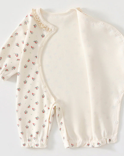 Sweet Floral Lace Collar Cotton Baby Jumpsuits