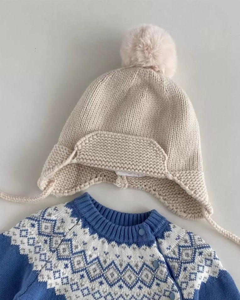 Warm Rhombus Knitted Baby Jumpsuits Hat