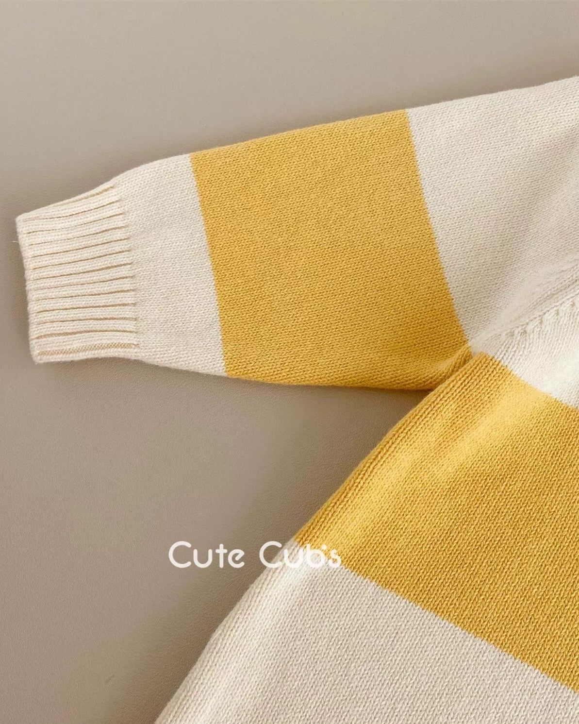 Knitted Striped Polo Collar Baby Jumpsuits Hat