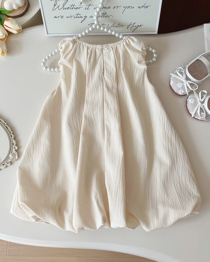 Beige Sweet Bow Decor Girl Dress/Outfit