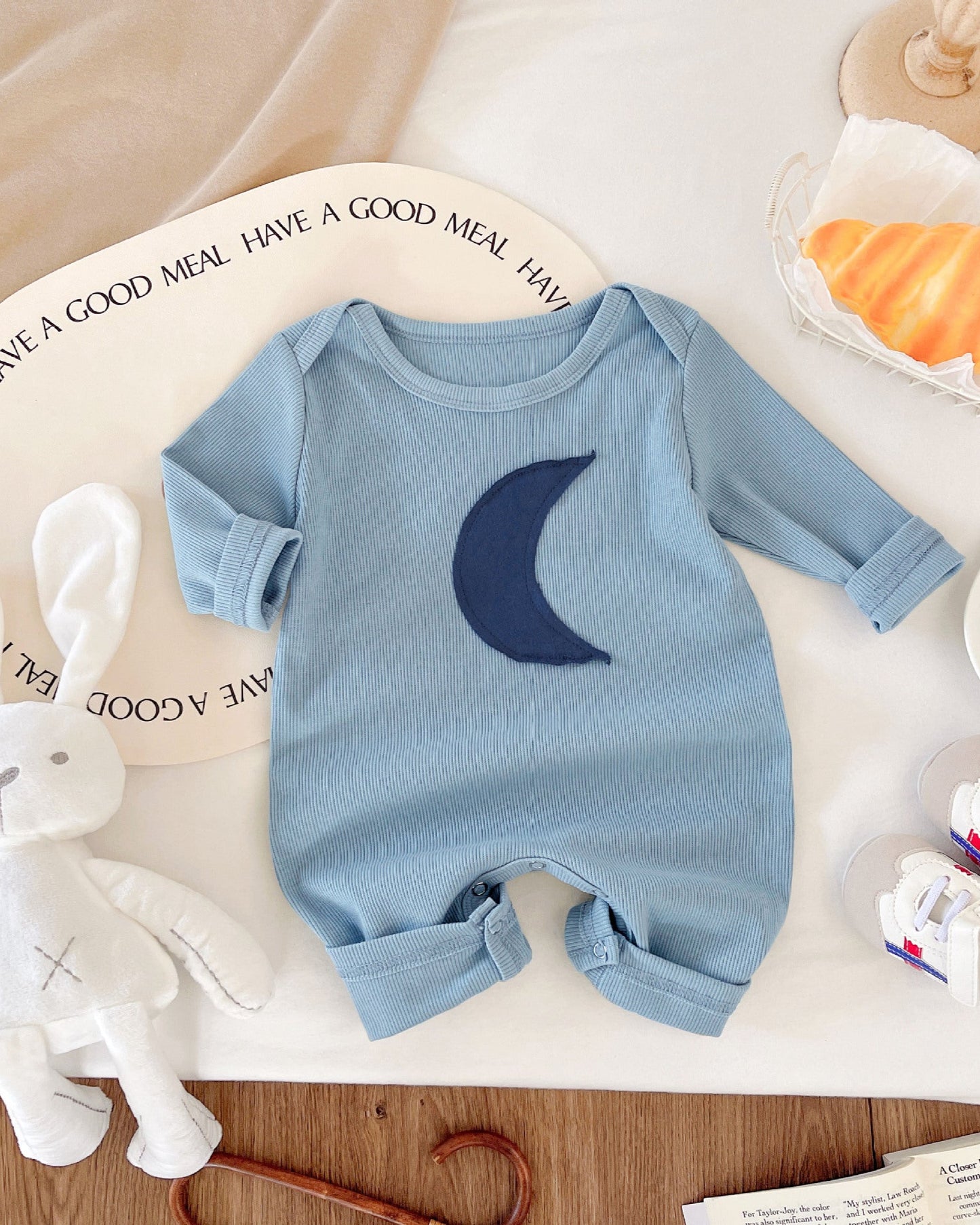 Moon Printed Long Sleeve Baby Jumpsuits