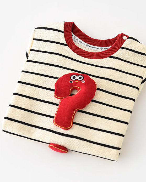 Question Mark Decor Striped Long Sleeve Baby Jumpsuits