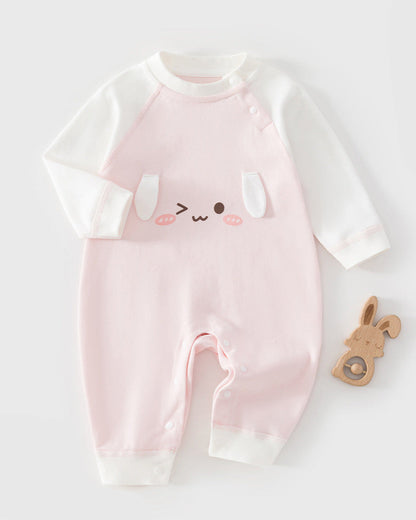Color Block Animal Face Cotton Baby Jumpsuits