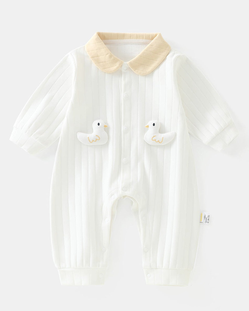 Duck Decor Striped Cotton Baby Jumpsuits