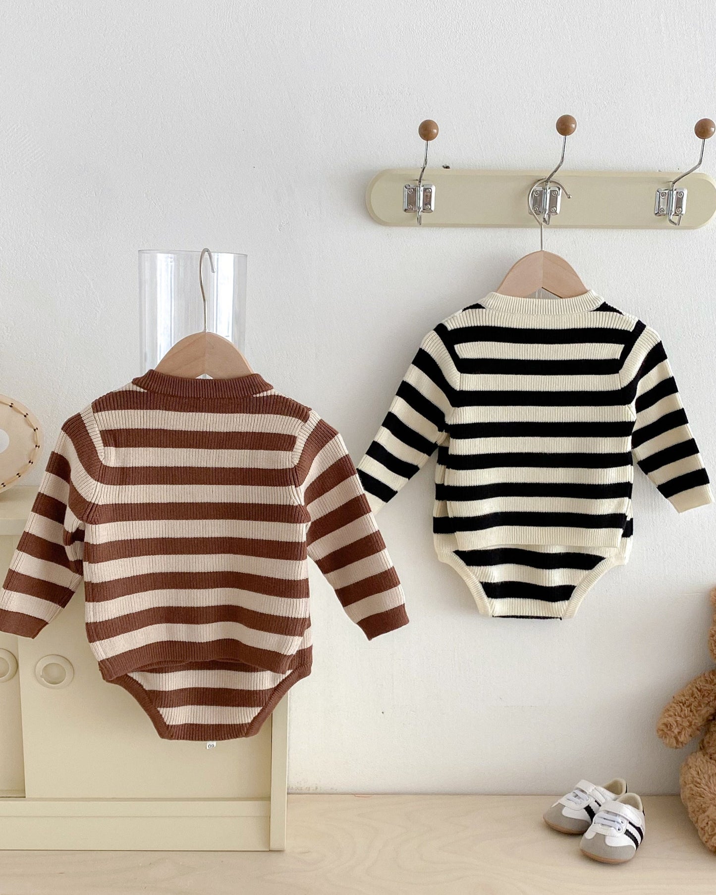Striped Knitted Baby Cardigan Short Pants 2pcs Set