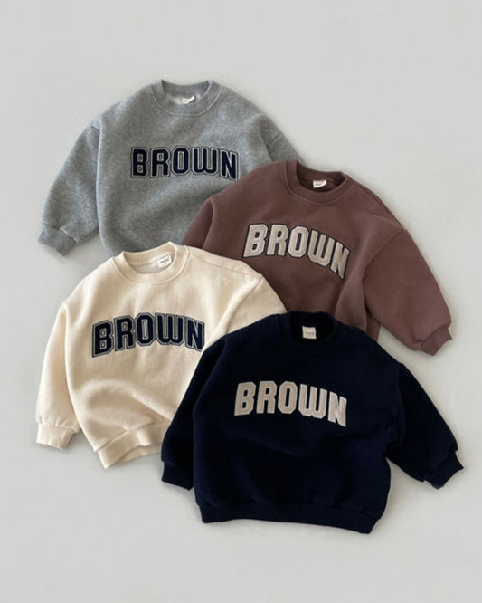 Brown Letter Fleece Long Sleeve Baby Pullover Hoodie