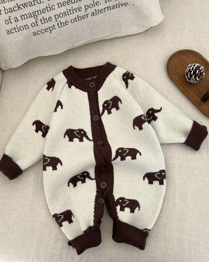 Elephant Dog Star Knitted Baby Jumpsuits