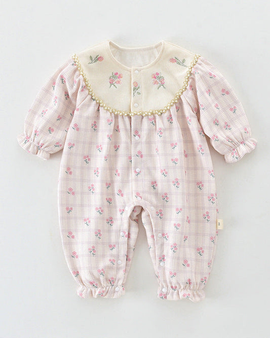Flower Pattern Long Sleeve Baby Jumpsuits