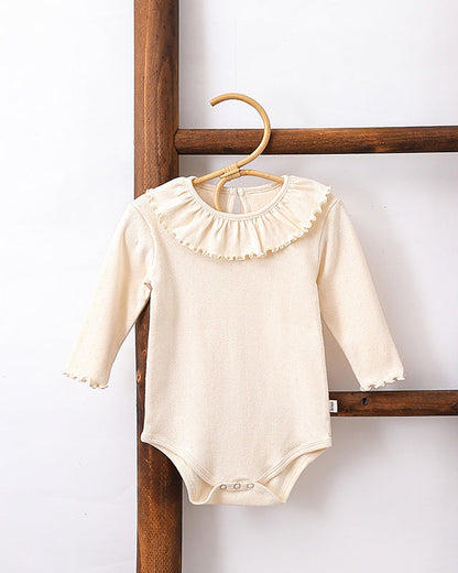 Sweet Ruffled Collar Solid Color Baby Romper