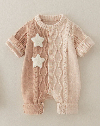 Star Color Block Knitted Baby Jumpsuits