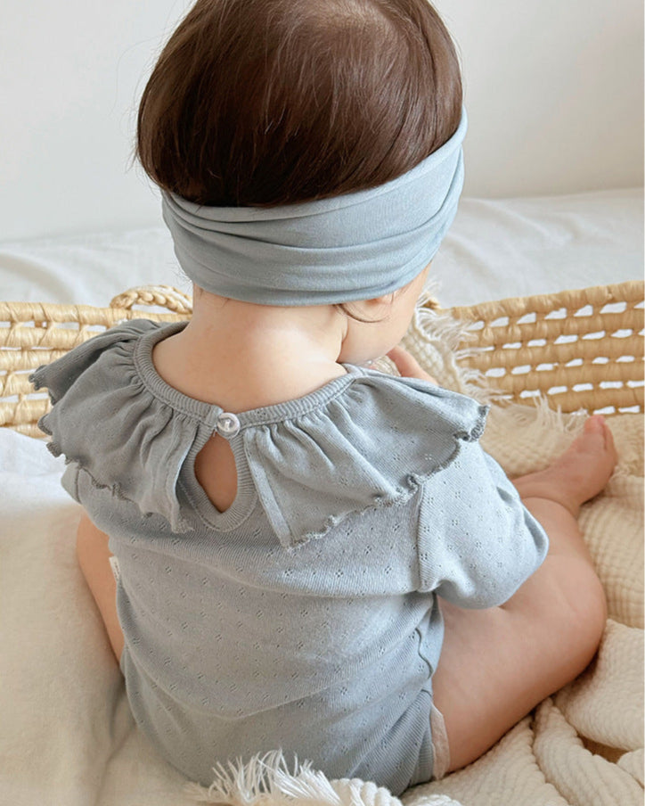 Sweet Ruffled Collar Solid Color Baby Romper