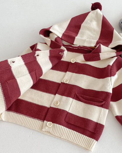 Casual Striped Knitted Baby Cardigan Jumpsuits Set