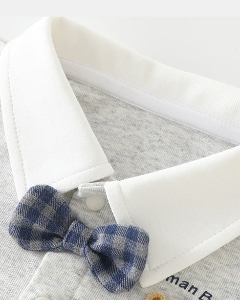 Bow Tie Bear Color Block Baby Jumpsuits