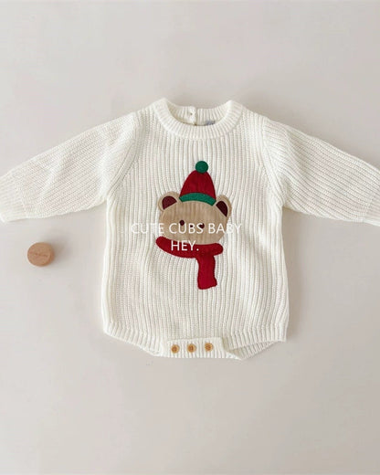 Christmas Bear Knitted Baby Romper Set