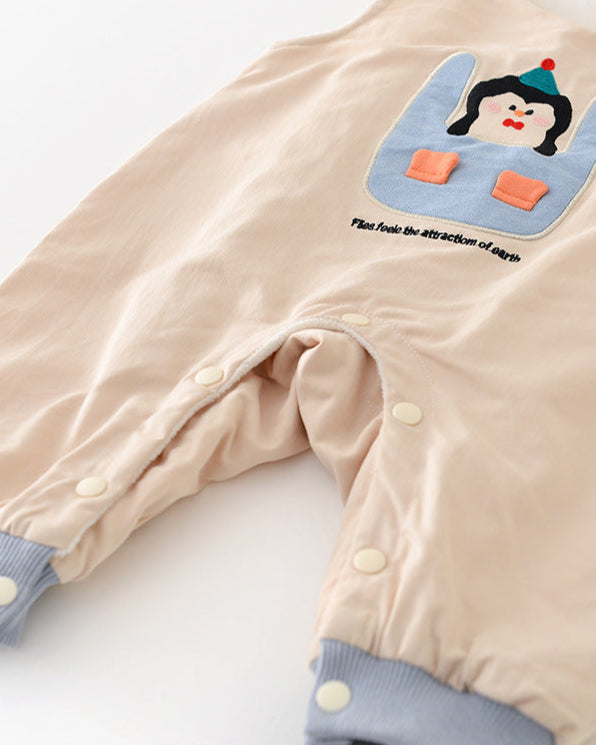 Penguin Pattern Fleece Baby Hoodie Jumpsuits