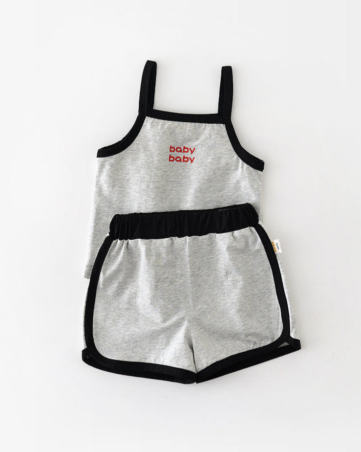 2pcs Letter Printed Baby Vest&Short Pants Set