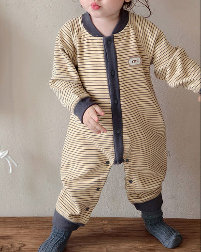 Color Block Casual Striped Baby Jumpsuits