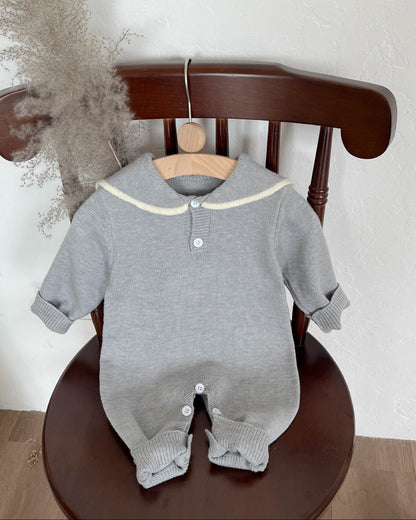 Casual Knitted Square Collar Baby Jumpsuits