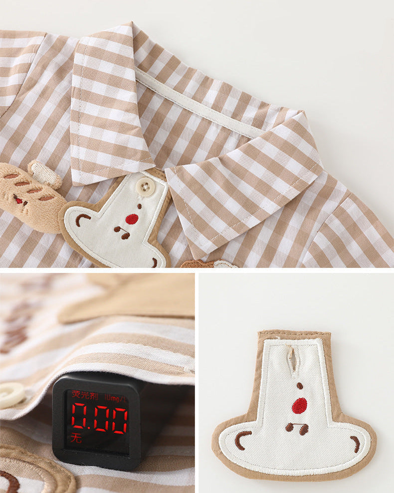 Toast Pattern Plaid Short Sleeve Baby Jumpsuits