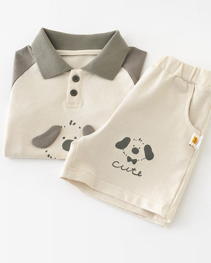 Dog Pattern Casual Baby Polo Shirt&Pants Set