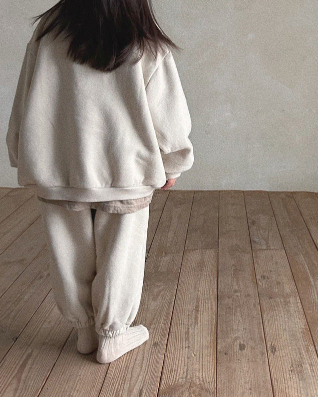 1962 Letter Fleece Warm Baby Hoodie Pants 2pcs Set