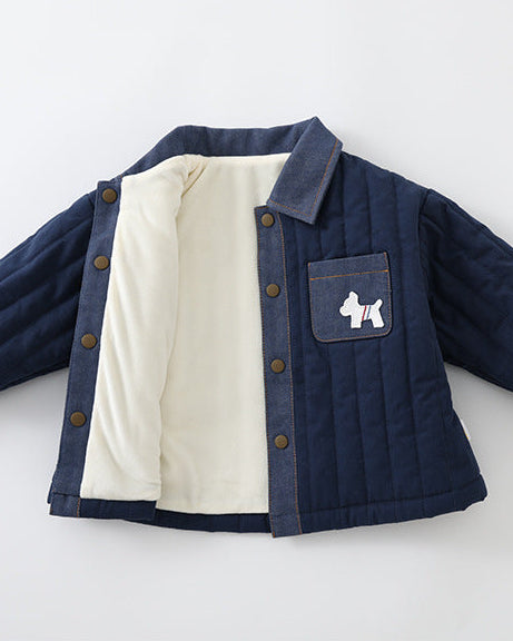 Warm Fleece Denim Pocket Baby Jacket