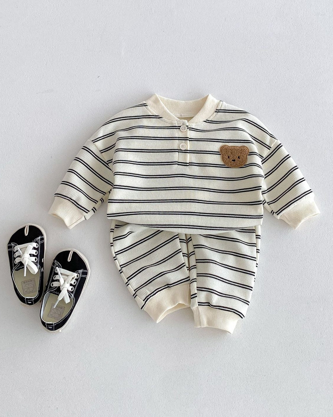 Casual Striped Bear Baby Hoodie Pants 2pcs Set