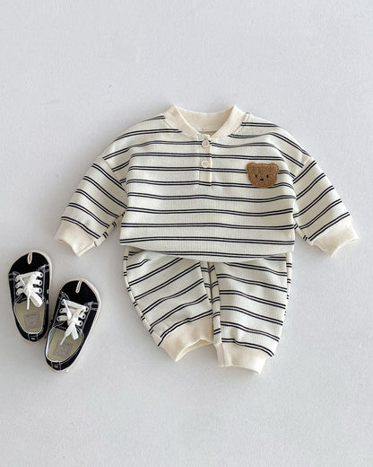 Casual Striped Bear Baby Hoodie Pants 2pcs Set