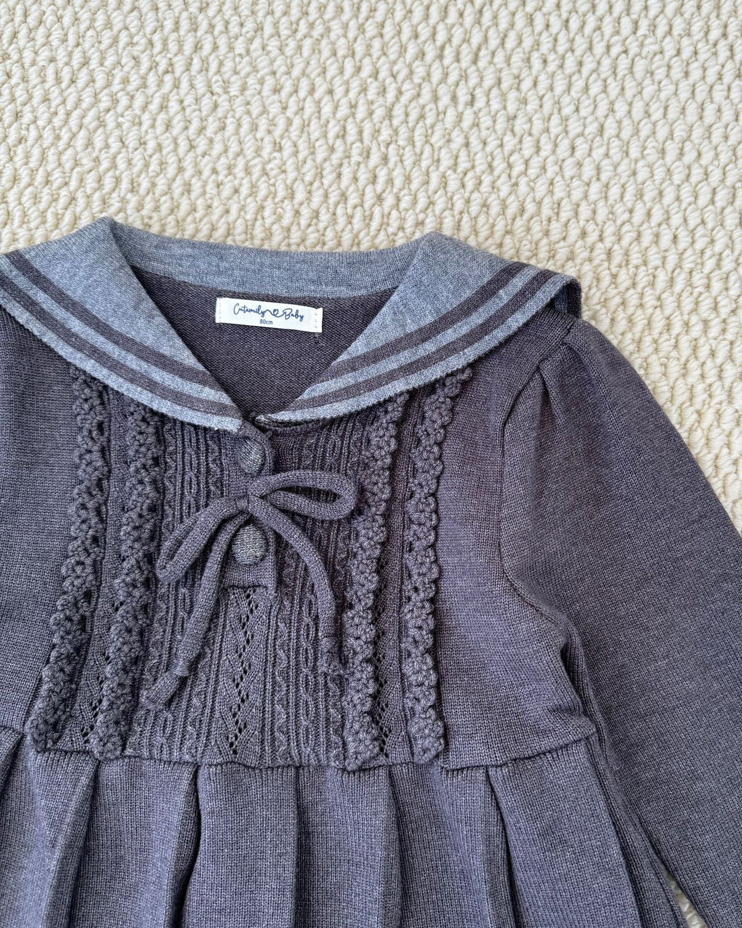Lapel Pleated Knitted Baby Girl Dress