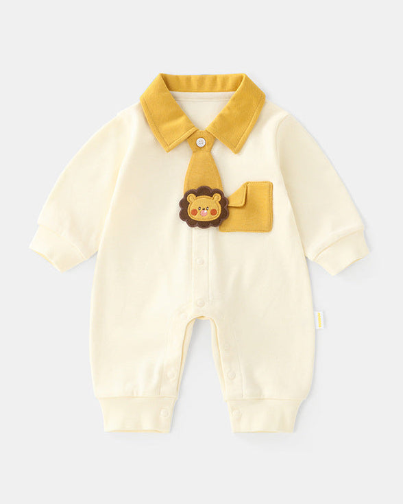 Lion Pattern Tie Baby Long Sleeve Jumpsuits