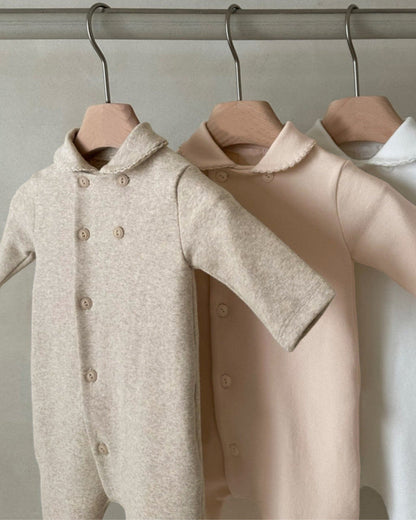 Soft Cotton Buttoned Long Sleeve Foot-covering Baby Jumpsuits