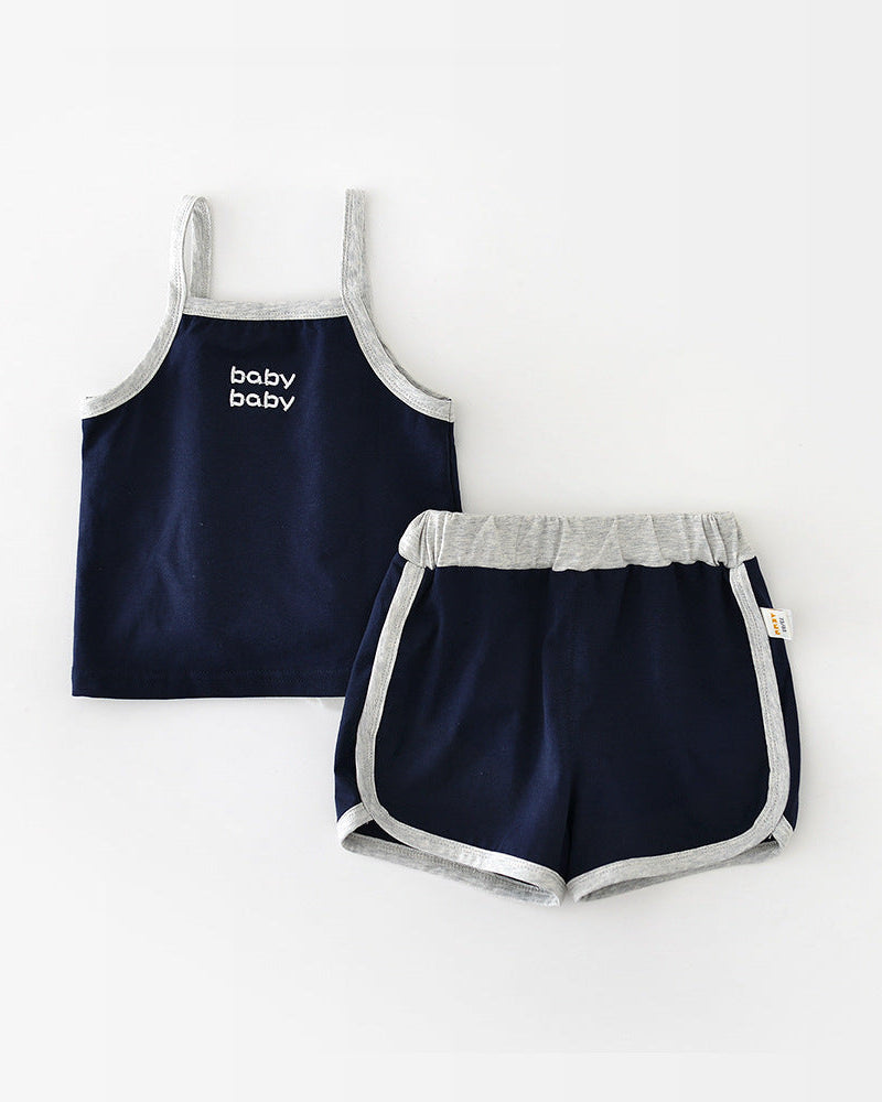 2pcs Letter Printed Baby Vest&Short Pants Set