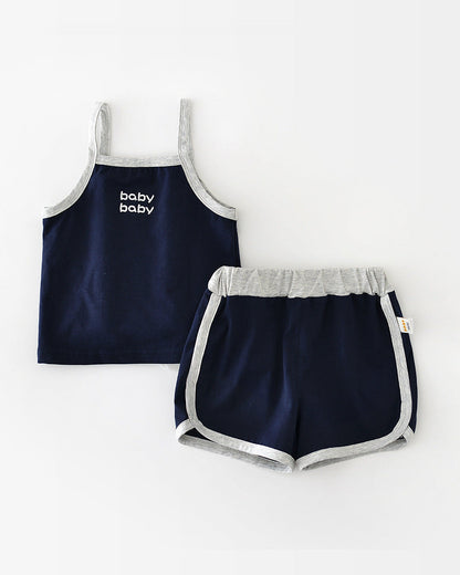 2pcs Letter Printed Baby Vest&Short Pants Set