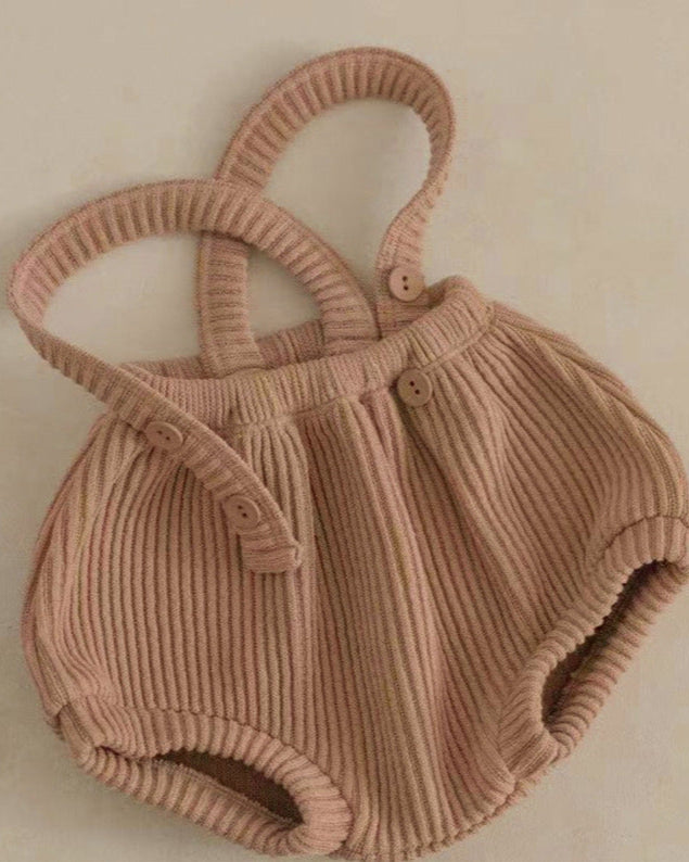 Solid Color Buttoned Elastic Baby Overalls