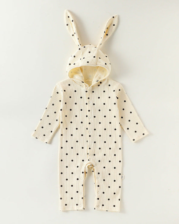 Cotton Polka Dot Ear Hooded Baby Jumpsuits