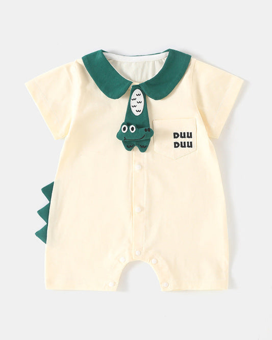 Crocodile Pattern Short Sleeve Baby Jumpsuits Hat Bag
