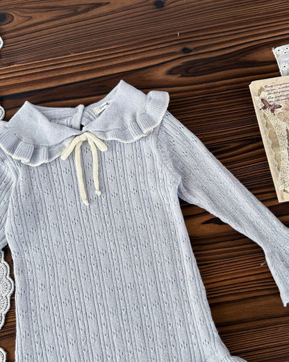 Sweet Ruffled Collar Solid Color Knitted Baby Romper