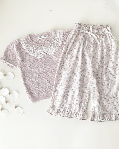 Sweet Breathable Knitted Short Sleeve Girl T-shirt