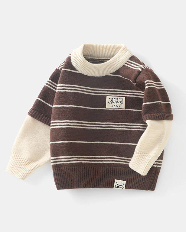Casual Striped Bear Tag Knitted Baby Sweater