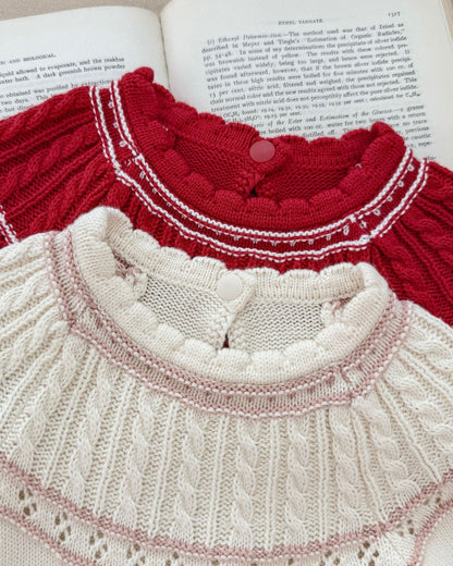 Sweet Hollowed-out Bow Decor Knitted Baby Dress