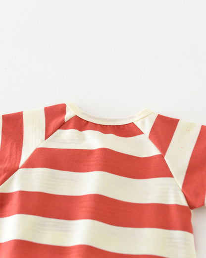 Striped Dog Pattern Short Sleeve Baby Jumpsuits