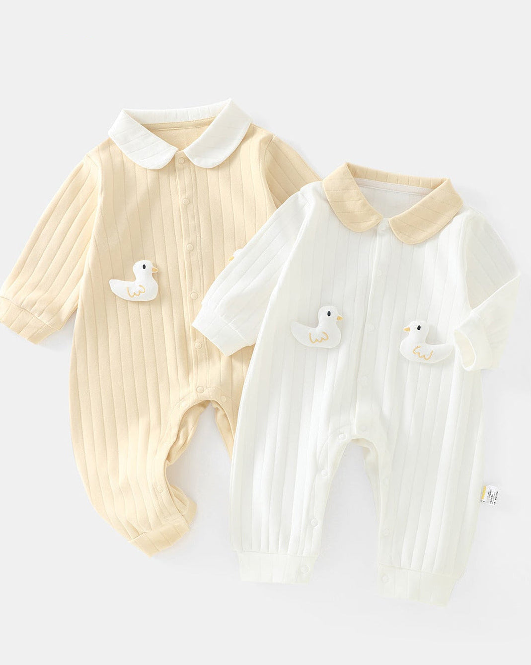 Duck Decor Striped Cotton Baby Jumpsuits