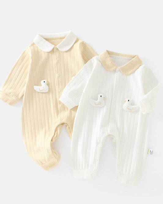Duck Decor Striped Cotton Baby Jumpsuits