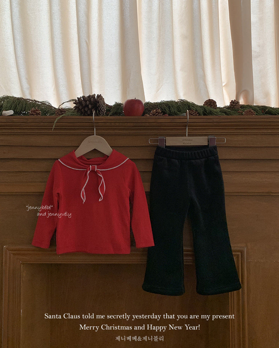 Knotted Bow Collar Cotton Long Sleeve Baby Top