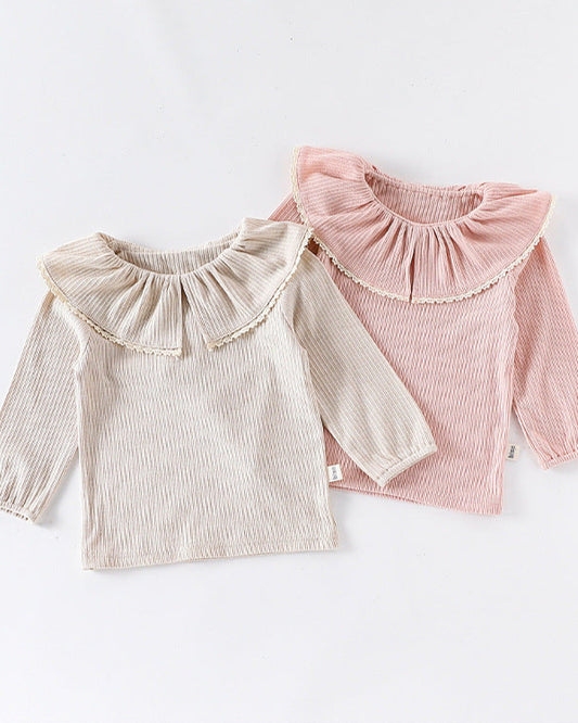 Ruffled Collar Long Sleeve Baby Girl Sweatshirt Polka Dot Pants