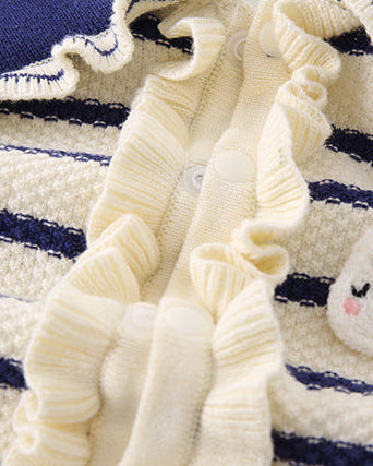 Rabbit Ruffled Striped Knitted Baby Jumpsuits